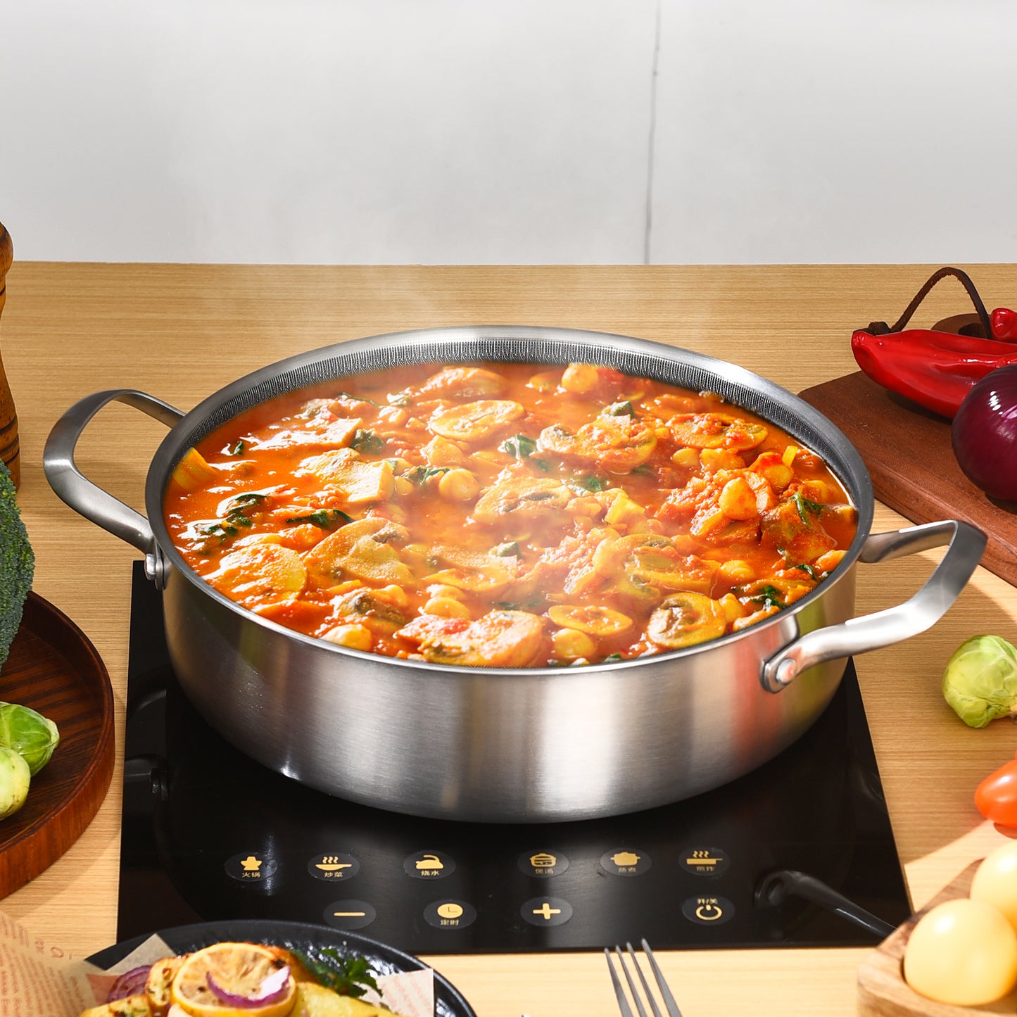 LOLYKITCH 7 QT Hybrid Ceramic Non Stick Tri-Ply Stainless Steel Sauté Pan with Lid,12 Inch Jumbo Cooker,PFOA & PFOS Free,Induction Cooking Pot, Dishwasher and Oven Safe