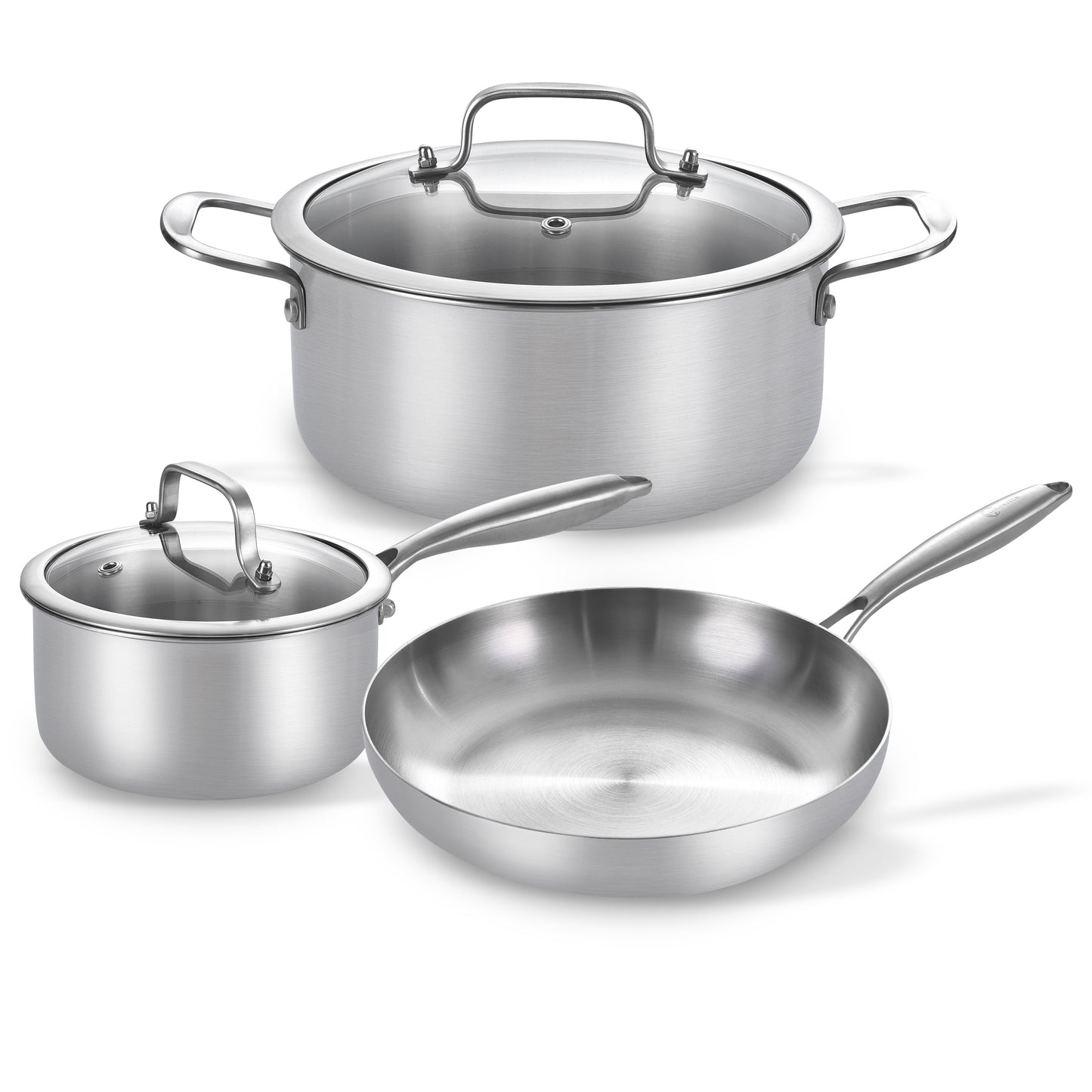 LOLYKITCH 3-Piece Cookware Set,12 inch Frying Pan,2 QT Saucepan,5 QT Stock Pot,Induction Compatible, Corrosion-Resistant & Easy-Clean Home Cooking Combination.