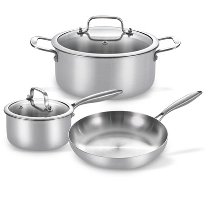 LOLYKITCH 3-Piece Cookware Set,12 inch Frying Pan,2 QT Saucepan,5 QT Stock Pot,Induction Compatible, Corrosion-Resistant & Easy-Clean Home Cooking Combination.