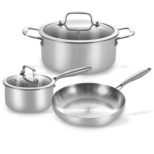 LOLYKITCH 3-Piece Cookware Set,12 inch Frying Pan,2 QT Saucepan,5 QT Stock Pot,Induction Compatible, Corrosion-Resistant & Easy-Clean Home Cooking Combination.