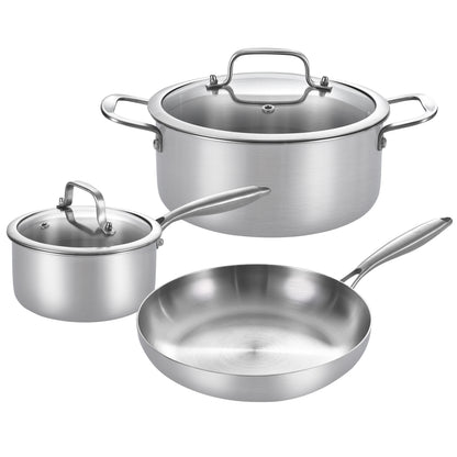 LOLYKITCH 5-Piece Cookware Set,12 inch Frying Pan,2 QT Saucepan,5 QT Stock Pot,Induction Compatible, Corrosion-Resistant & Easy-Clean Home Cooking Combination.