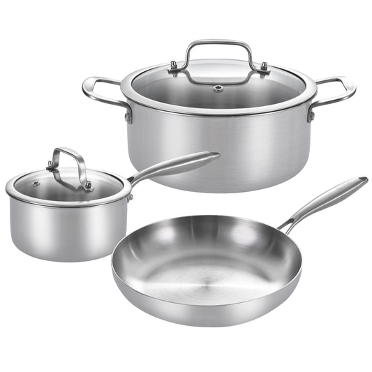 LOLYKITCH 5-Piece Cookware Set,12 inch Frying Pan,2 QT Saucepan,5 QT Stock Pot,Induction Compatible, Corrosion-Resistant & Easy-Clean Home Cooking Combination.