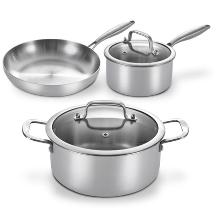 LOLYKITCH 5-Piece Cookware Set,12 inch Frying Pan,2 QT Saucepan,5 QT Stock Pot,Induction Compatible, Corrosion-Resistant & Easy-Clean Home Cooking Combination.