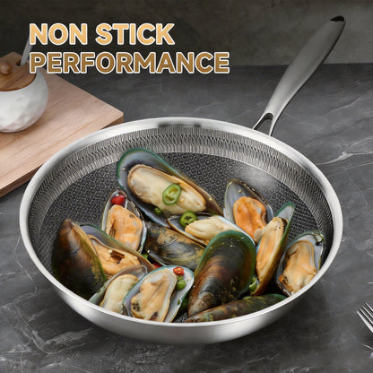 LOLYKITCH Ceramic Hybird Tri-ply Stainless Steel Wok Pan with Lid,12 inch Stir Fry Pan,Dishwasher and Oven Safe,Detachable Handle.