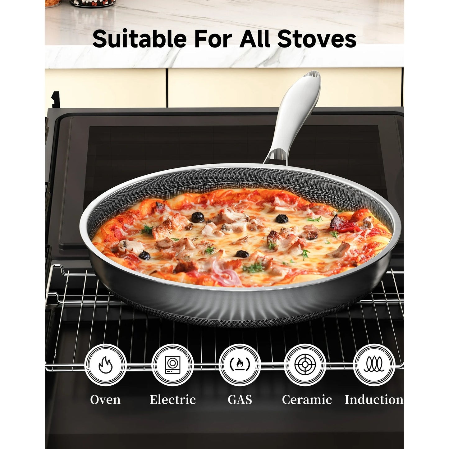 LOLYKITCH 7 Quarts Hybrid Ceramic Nonstick Tri-Ply Stainless Steel Sauté and 12 Fry Pan Set with Lid,Induction Cookware,Dishwasher and Oven Safe,Detachable Handle.