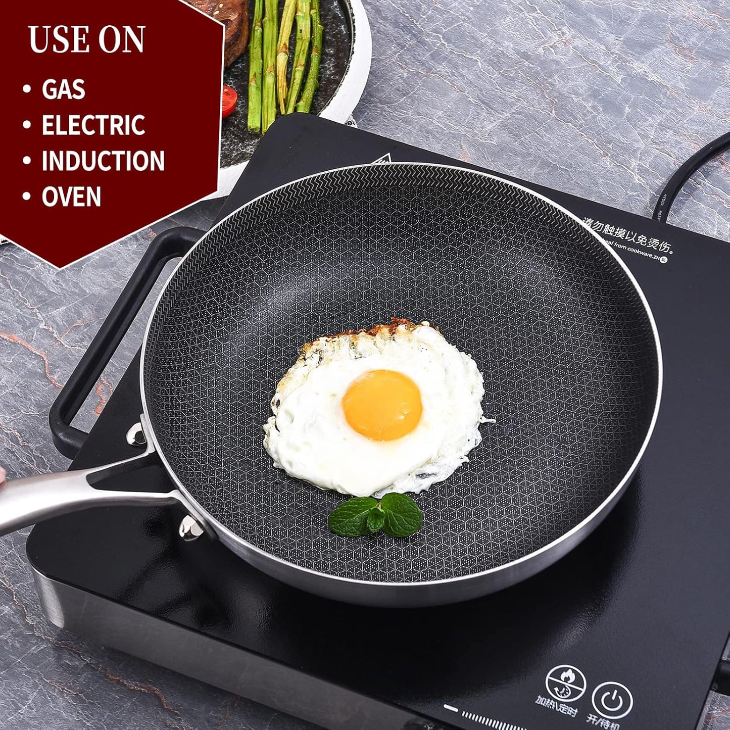 LOLYKITCH 8.5 Inch Tri-ply Hybrid Stainless Steel Non-stick Sauté Pan,Induction Deep Frying Pan,Skillet,Small Egg Pan,Oven Safe,Detachable Handle.