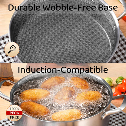 LOLYKITCH 5 QT Hybrid Ceramic Non Stick Tri-Ply Stainless Steel Sauté Pan with Lid,12 Inch Jumbo Cooker,PFOA & PFOS Free,Induction Cooking Pot, Dishwasher and Oven Safe