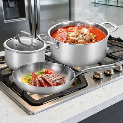 LOLYKITCH 5-Piece Cookware Set,12 inch Frying Pan,2 QT Saucepan,5 QT Stock Pot,Induction Compatible, Corrosion-Resistant & Easy-Clean Home Cooking Combination.