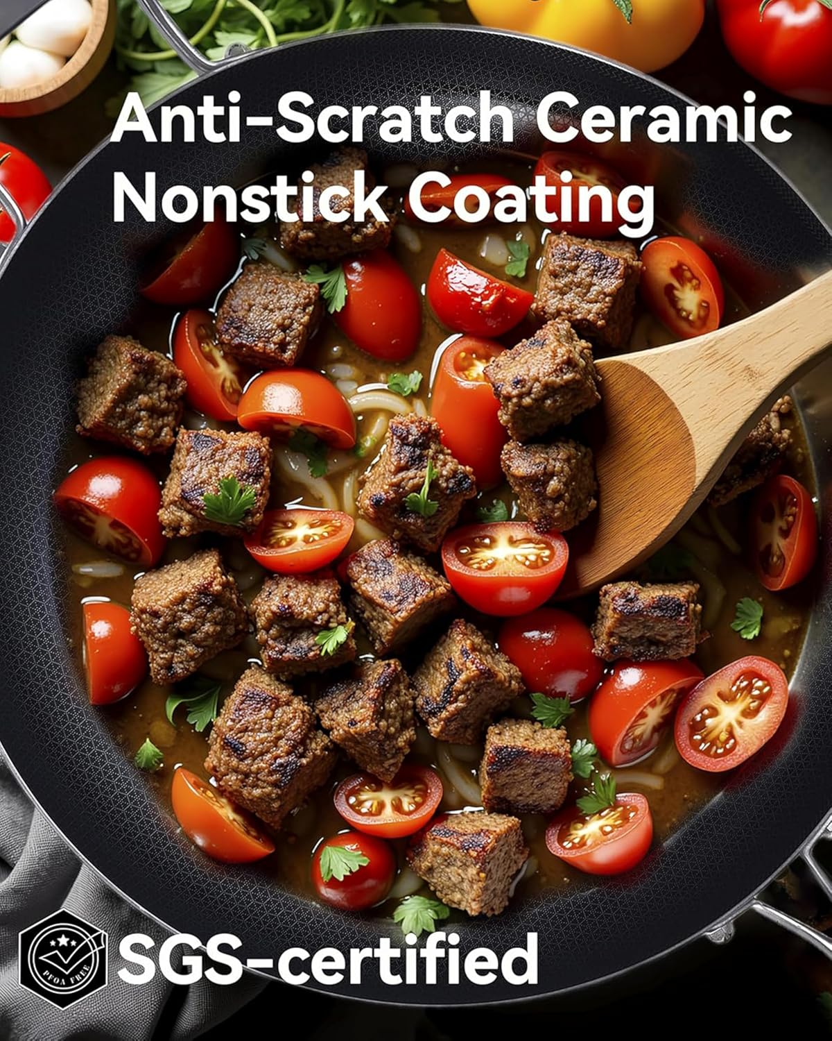 Bzayeat 14-Inch Nonstick Hybrid Frying Pan with Lid, Ceramic Coated Tri-Ply Stainless Steel Induction Chef's Pan, Large Skillet, PFOA Free, Oven & Dishwasher Safe for All Stoves, Detachable Handle