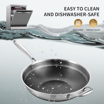 LOLYKITCH 13 inch Nonstick Wok & Stir-fry Pan with Lid, Induction Compatible,Tri-ply Stainless Steel Ceramic Coating Cookware,Perfect for Stir-frying,Sauté,and Simmering,Dishwasher and Oven Safe.