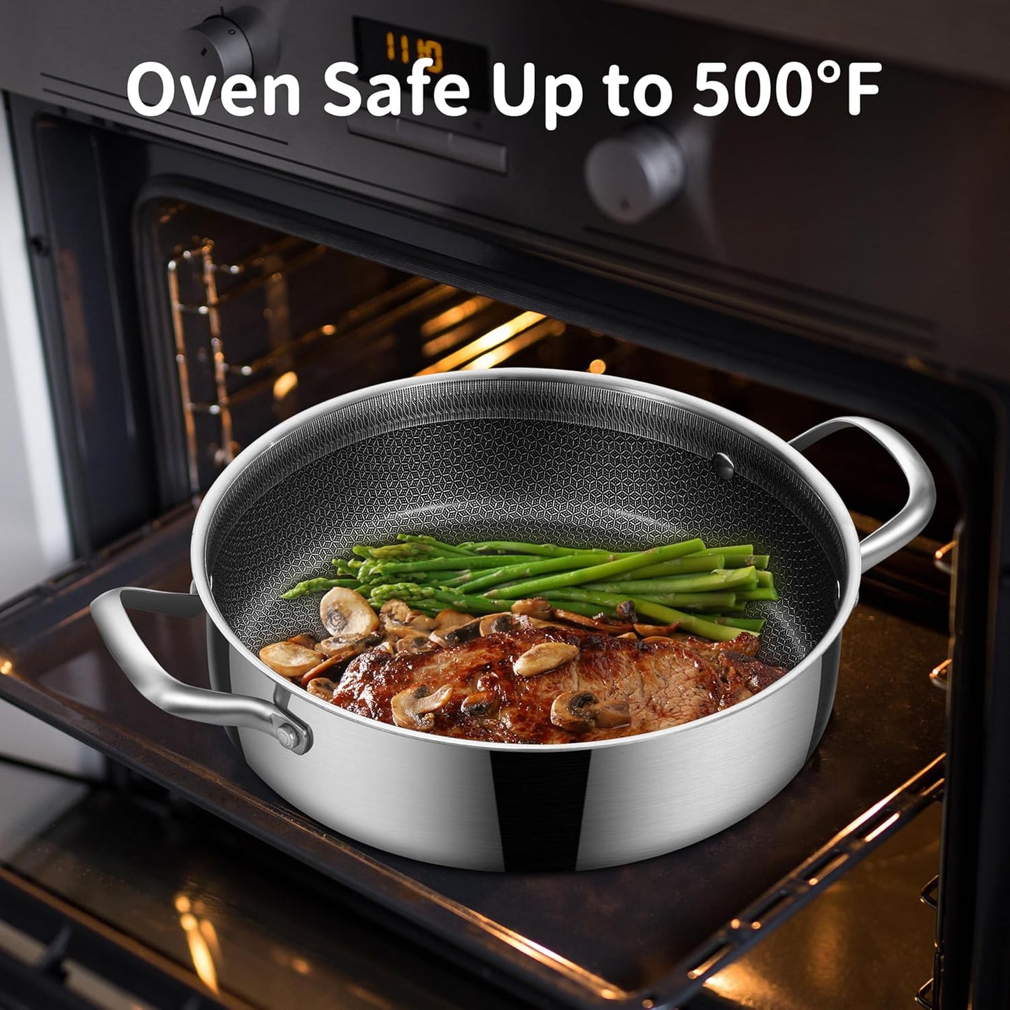 LOLYKITCH 5 QT Hybrid Ceramic Non Stick Tri-Ply Stainless Steel Sauté Pan with Lid,12 Inch Jumbo Cooker,PFOA & PFOS Free,Induction Cooking Pot, Dishwasher and Oven Safe