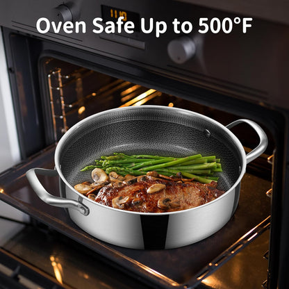 LOLYKITCH 5 QT Hybrid Ceramic Non Stick Tri-Ply Stainless Steel Sauté Pan with Lid,12 Inch Jumbo Cooker,PFOA & PFOS Free,Induction Cooking Pot, Dishwasher and Oven Safe