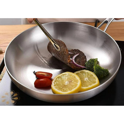 LOLYKITCH 8-10-12 inch Tri-Ply Stainless Steel Frying Pan Set with Lids,Skillets,Induction Cooking Pans,Pots and Pans Set,Dishwasher and Oven Safe.