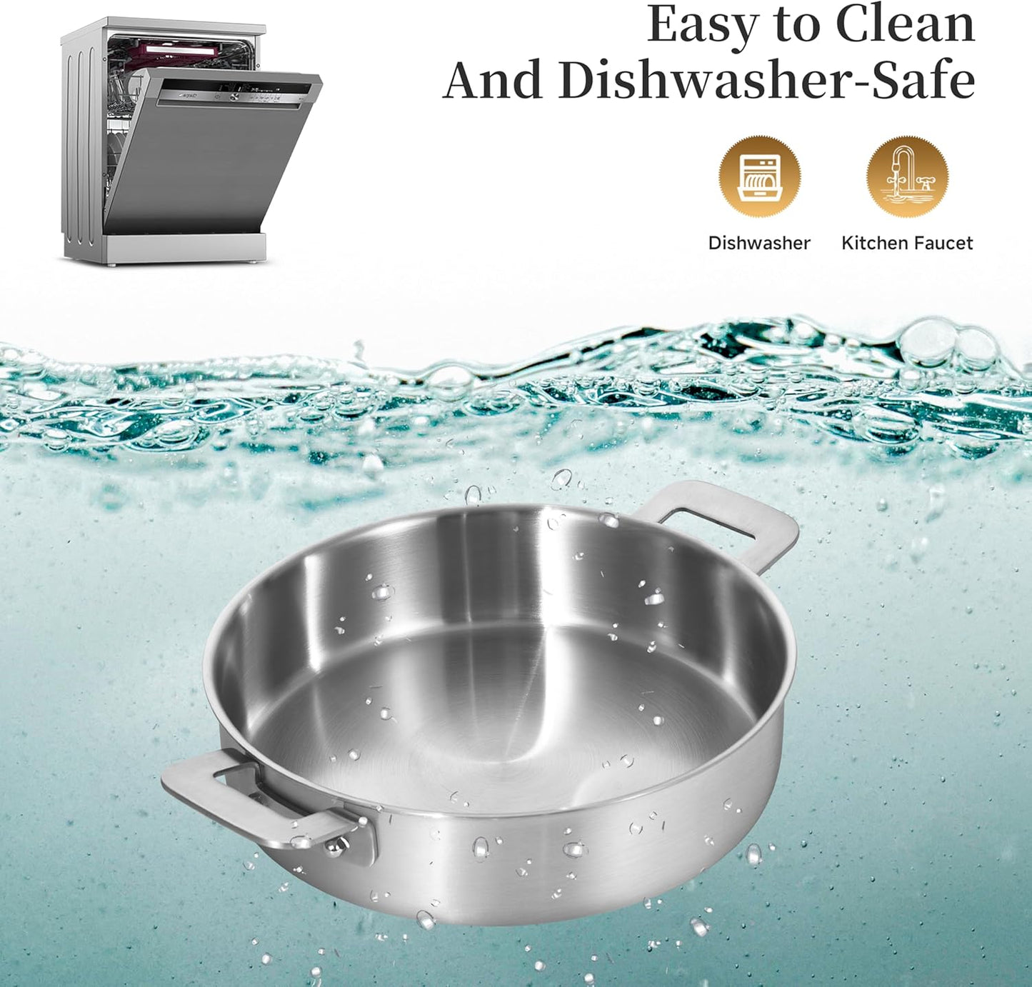 LOLYKITCH 8.5-10 Inch Tri-Ply Stainless Steel Frying Pans and 12 inch Sauté Pan with Lid,Induction Cookware Set,Multipurpose and Detachable Handle,Dishwasher and Oven Safe.