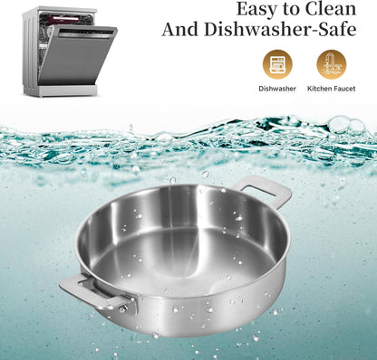 LOLYKITCH 8.5-10 Inch Tri-Ply Stainless Steel Frying Pans and 12 inch Sauté Pan with Lid,Induction Cookware Set,Multipurpose and Detachable Handle,Dishwasher and Oven Safe.