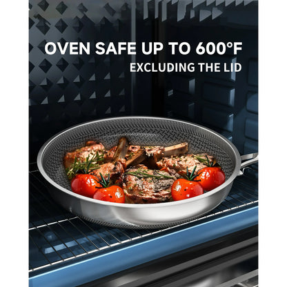 LOLYKITCH 7 Quarts Hybrid Ceramic Nonstick Tri-Ply Stainless Steel Sauté and 12 Fry Pan Set with Lid,Induction Cookware,Dishwasher and Oven Safe,Detachable Handle.