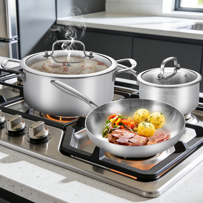 LOLYKITCH 5-Piece Cookware Set,12 inch Frying Pan,2 QT Saucepan,5 QT Stock Pot,Induction Compatible, Corrosion-Resistant & Easy-Clean Home Cooking Combination.