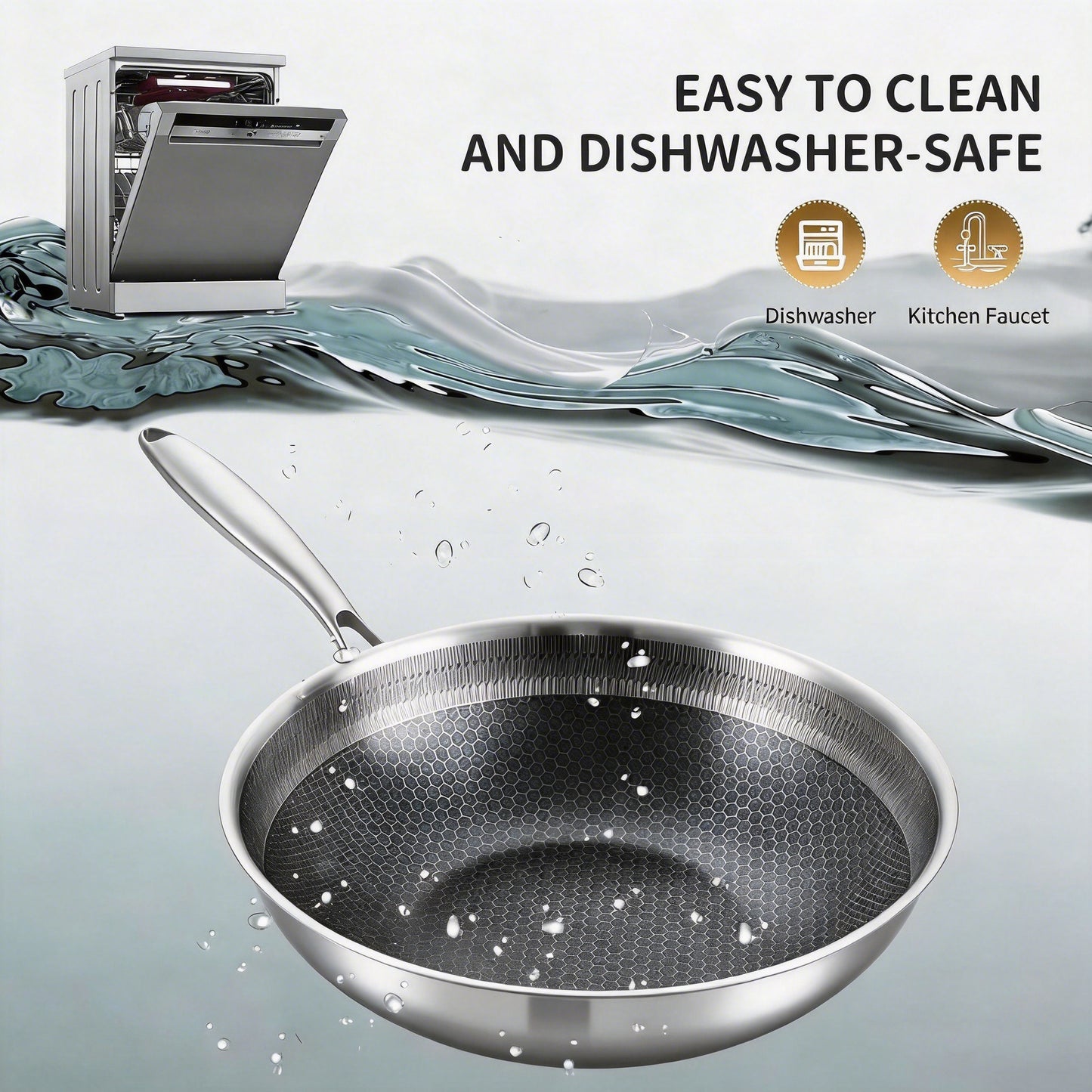 LOLYKITCH Ceramic Hybird Tri-ply Stainless Steel Wok Pan with Lid,12 inch Stir Fry Pan,Dishwasher and Oven Safe,Detachable Handle.