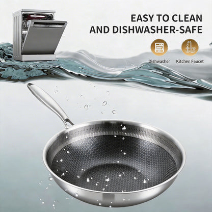 LOLYKITCH Ceramic Hybird Tri-ply Stainless Steel Wok Pan with Lid,12 inch Stir Fry Pan,Dishwasher and Oven Safe,Detachable Handle.