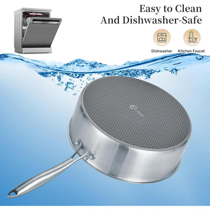 LOLYKITCH 7 Quarts Hybrid Non Stick Tri-Ply Stainless Steel Sauté Pan with Lid,12 inch Deep Frying Pan,Large Skillet,Induction Cooking Pan,Oven Safe and Detachable Handle.