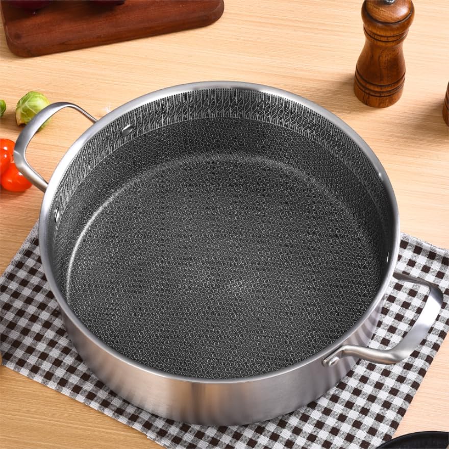 LOLYKITCH 5 QT Hybrid Ceramic Non Stick Tri-Ply Stainless Steel Sauté Pan with Lid,12 Inch Jumbo Cooker,PFOA & PFOS Free,Induction Cooking Pot, Dishwasher and Oven Safe