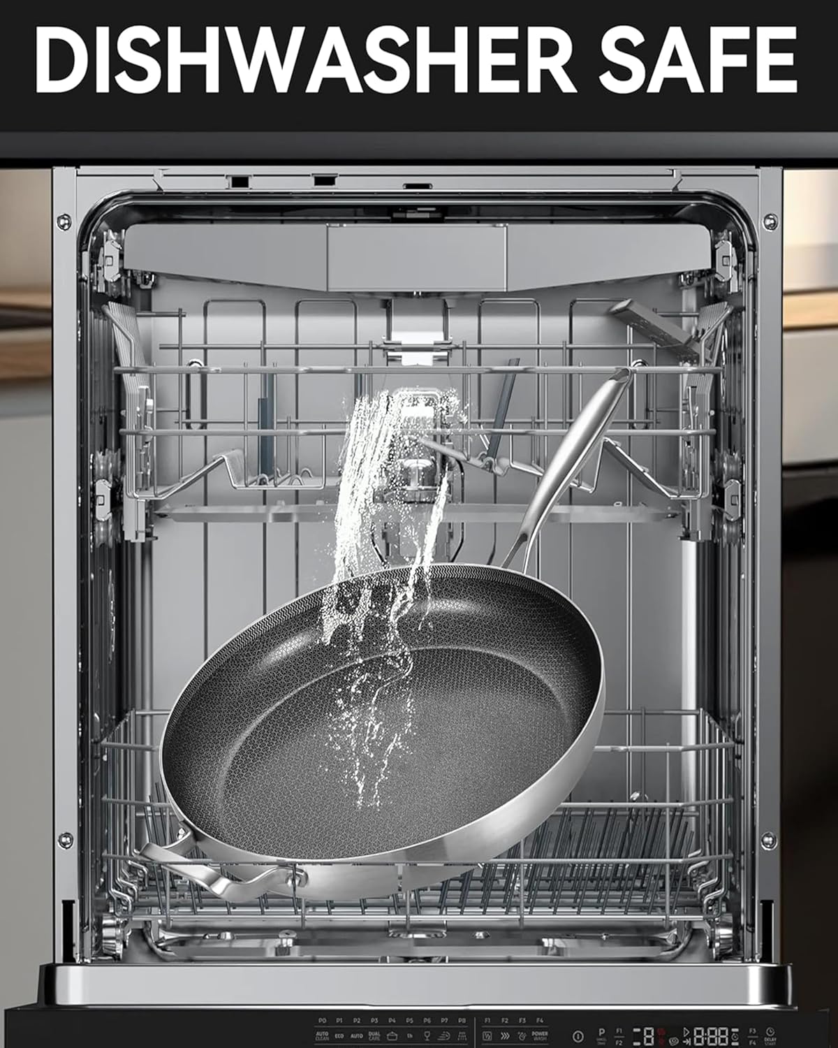 Bzayeat 14-Inch Nonstick Hybrid Frying Pan with Lid, Ceramic Coated Tri-Ply Stainless Steel Induction Chef's Pan, Large Skillet, PFOA Free, Oven & Dishwasher Safe for All Stoves, Detachable Handle