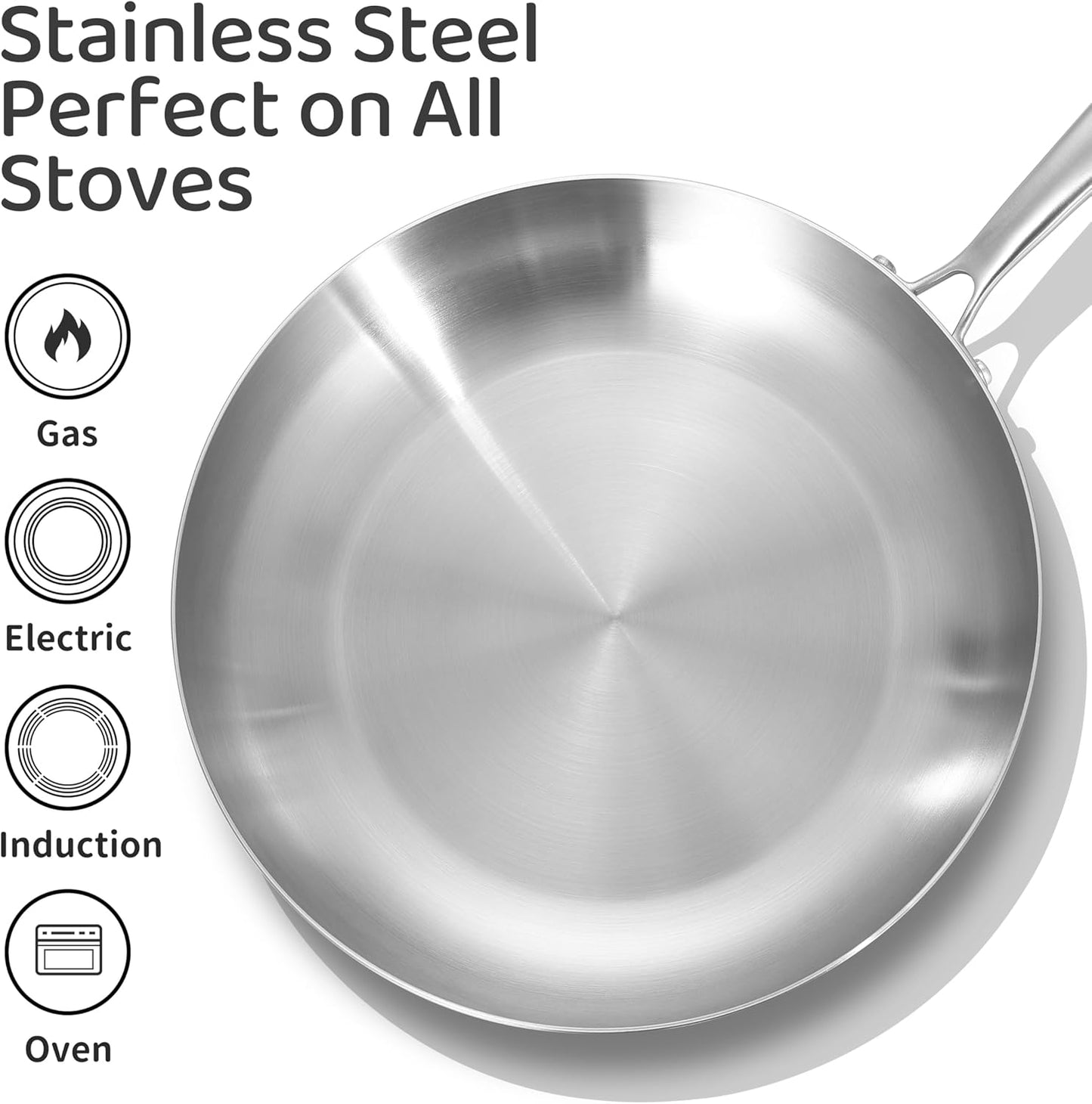 LOLYKITCH 12 Inch Tri-Ply Stainless Steel Frying Pan – Professional Skillet Fast & Even Heating, Induction & Oven Safe Cookware for Modern Home Kitchens, Detachable Handle