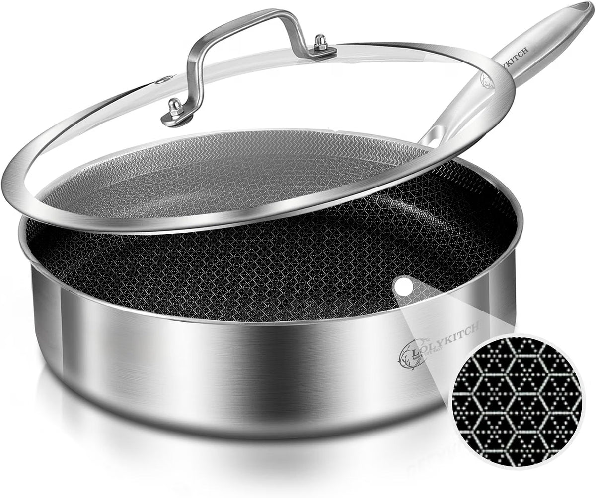 LOLYKITCH 2.8-Quart Deep Skillet with Lid | 10 Inch | Riveted Handle