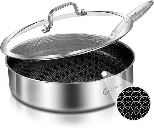 LOLYKITCH 2.8-Quart Deep Skillet with Lid | 10 Inch | Riveted Handle