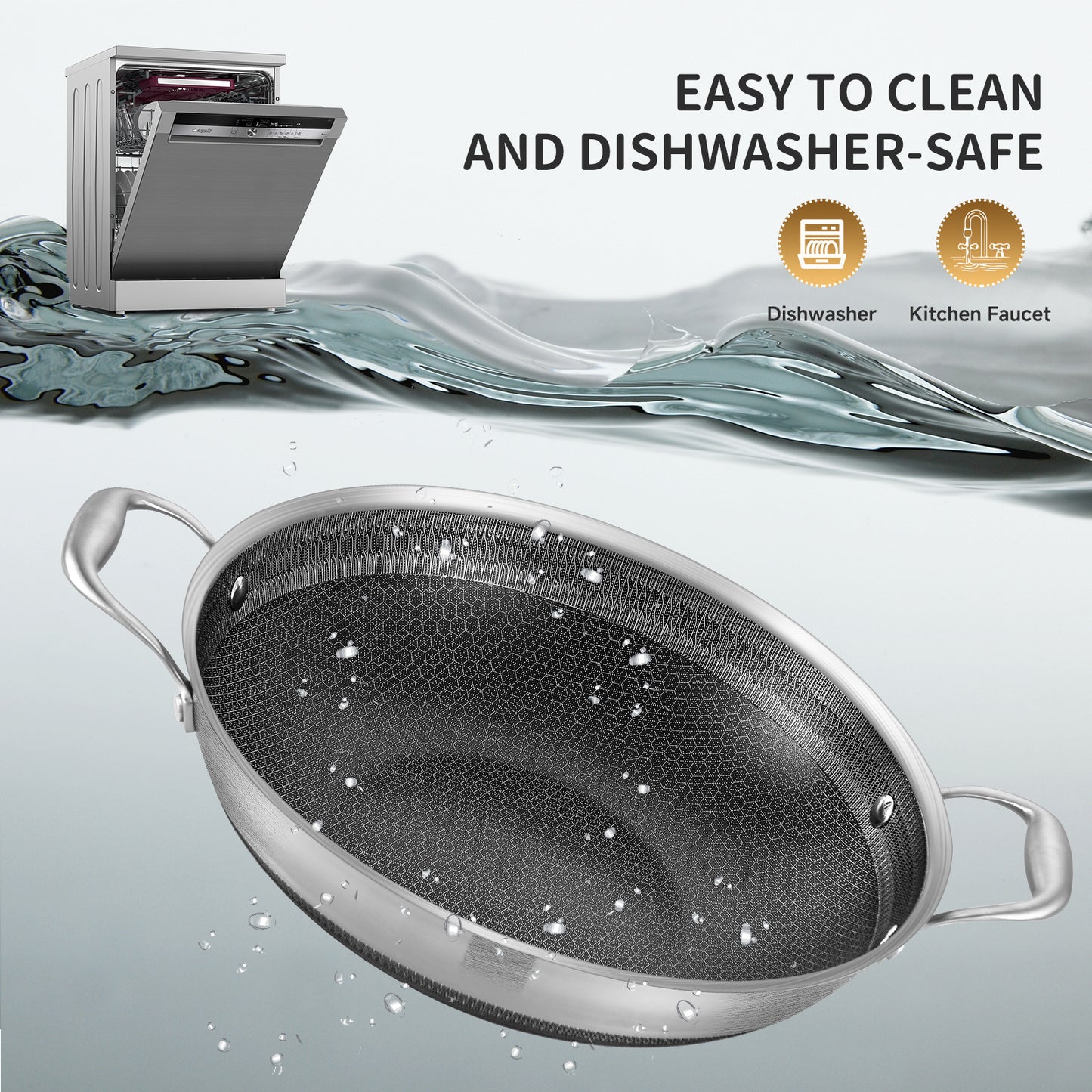 LOLYKITCH 13 inch New Hybrid Tri-Ply Stainless Steel Wok Pan with Lid,Ceramic Non Stick Stir-Fry Pans,Induction Cooking Pot,Dishwasher and Oven Safe.