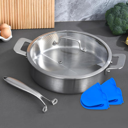 LOLYKITCH 8.5-10 Inch Tri-Ply Stainless Steel Frying Pans and 12 inch Sauté Pan with Lid,Induction Cookware Set,Multipurpose and Detachable Handle,Dishwasher and Oven Safe.
