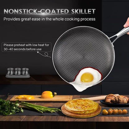 LOLYKITCH 10-12 Inch Hybrid Tri-Ply Stainless Steel Nonstick Chef's Frying Pan Set,Skillets,Induction Pan,Anti-Scratch Oven & Dishwasher Safe.