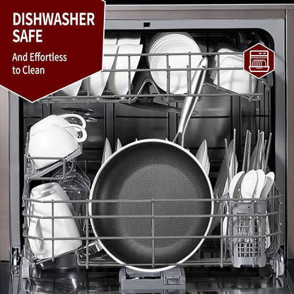 LOLYKITCH 10-12 Inch Tri-ply Hybrid Nonstick Stainless Steel Sauté Pan with Lids,Deep Frying Pan Set,Skillets,Induction Pots and Pans,Heavy Duty and Oven Safe,Detachable Handle.