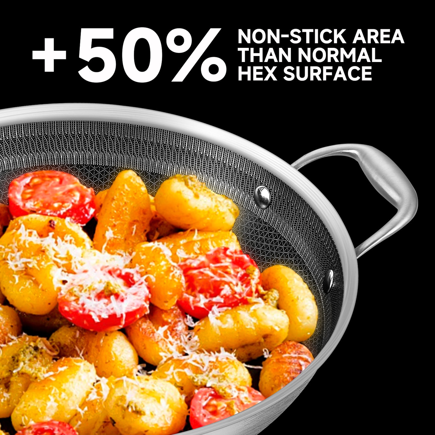 LOLYKITCH 13 inch New Hybrid Tri-Ply Stainless Steel Wok Pan with Lid,Ceramic Non Stick Stir-Fry Pans,Induction Cooking Pot,Dishwasher and Oven Safe.