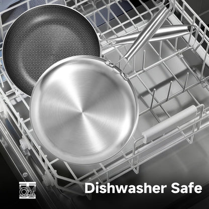 LOLYKITCH 6 QT Hybrid Tri-Ply Stainless Steel Non Stick Sauté Pan with Lid and 8-10 Inch Frying Pan,Induction Cooking Pan Set, Oven Safe and Detachable Handle