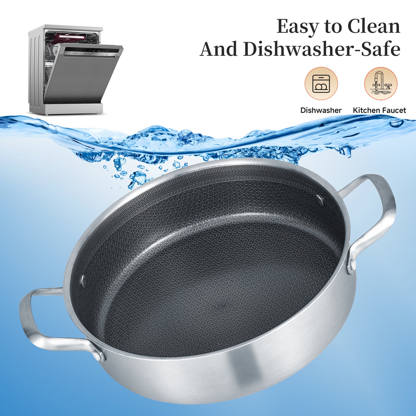 LOLYKITCH 7 QT Hybrid Ceramic Non Stick Tri-Ply Stainless Steel Sauté Pan with Lid,12 Inch Jumbo Cooker,PFOA & PFOS Free,Induction Cooking Pot, Dishwasher and Oven Safe