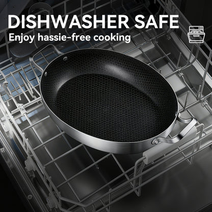 Bzayeat 14 Inch Stainless Steel Paella Pan, Nonstick Ceramic Coating & Induction Compatible Large Skillet, Jumbo Cooker for Spanish Rice, Seafood Paella, Authentic Paella, Socarrat, Oven Safe, 5-8 Servings