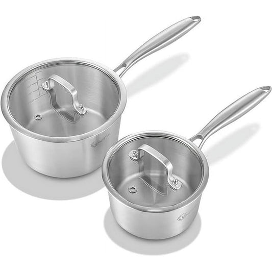 LOLYKITCH Whole Body Tri-Ply Stainless Steel Saucepan Set,1QT & 3QT,Induction Cooking Pot,Oven and Dishwasher Safe.