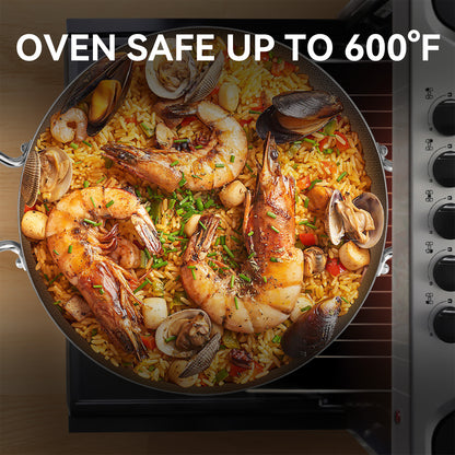 Bzayeat 14 Inch Stainless Steel Paella Pan, Nonstick Ceramic Coating & Induction Compatible Large Skillet, Jumbo Cooker for Spanish Rice, Seafood Paella, Authentic Paella, Socarrat, Oven Safe, 5-8 Servings