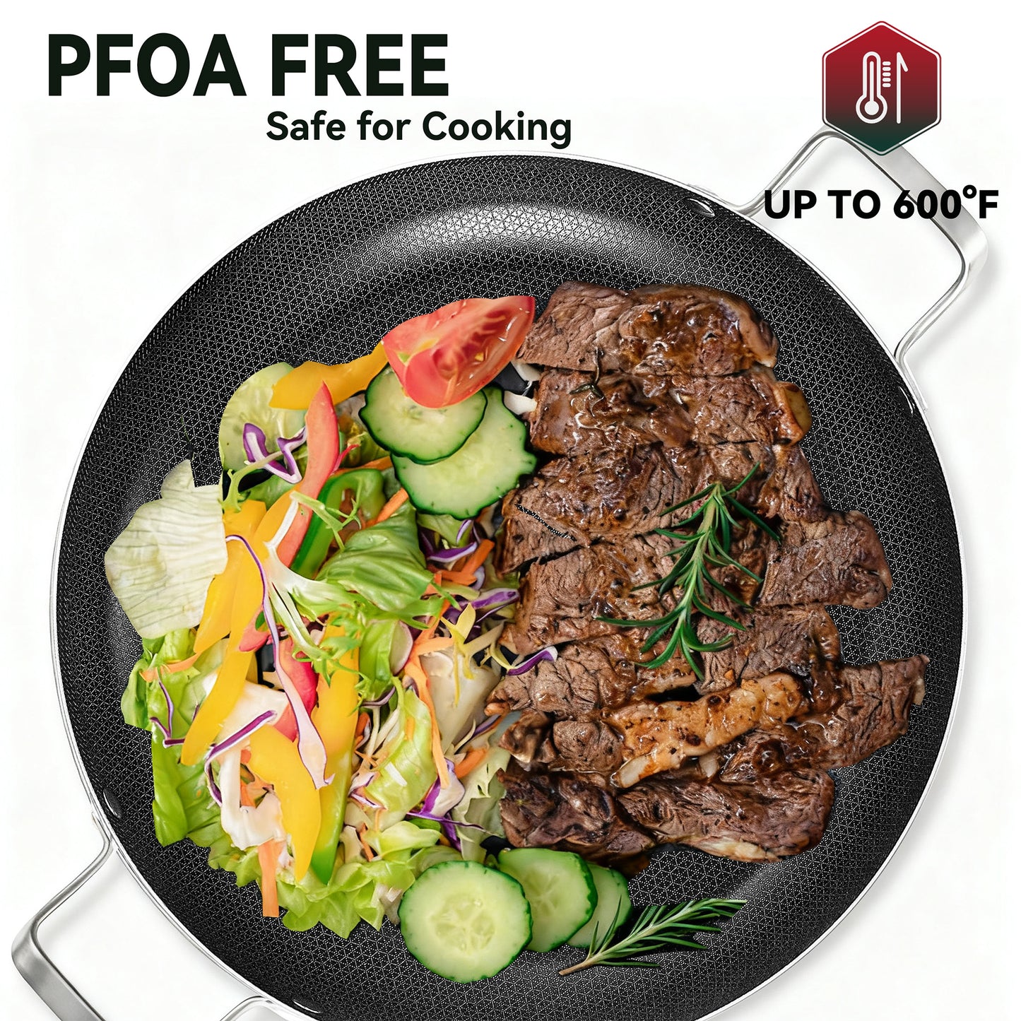 Bzayeat 14 Inch Stainless Steel Paella Pan, Nonstick Ceramic Coating & Induction Compatible Large Skillet, Jumbo Cooker for Spanish Rice, Seafood Paella, Authentic Paella, Socarrat, Oven Safe, 5-8 Servings