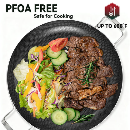 Bzayeat 14 Inch Stainless Steel Paella Pan, Nonstick Ceramic Coating & Induction Compatible Large Skillet, Jumbo Cooker for Spanish Rice, Seafood Paella, Authentic Paella, Socarrat, Oven Safe, 5-8 Servings