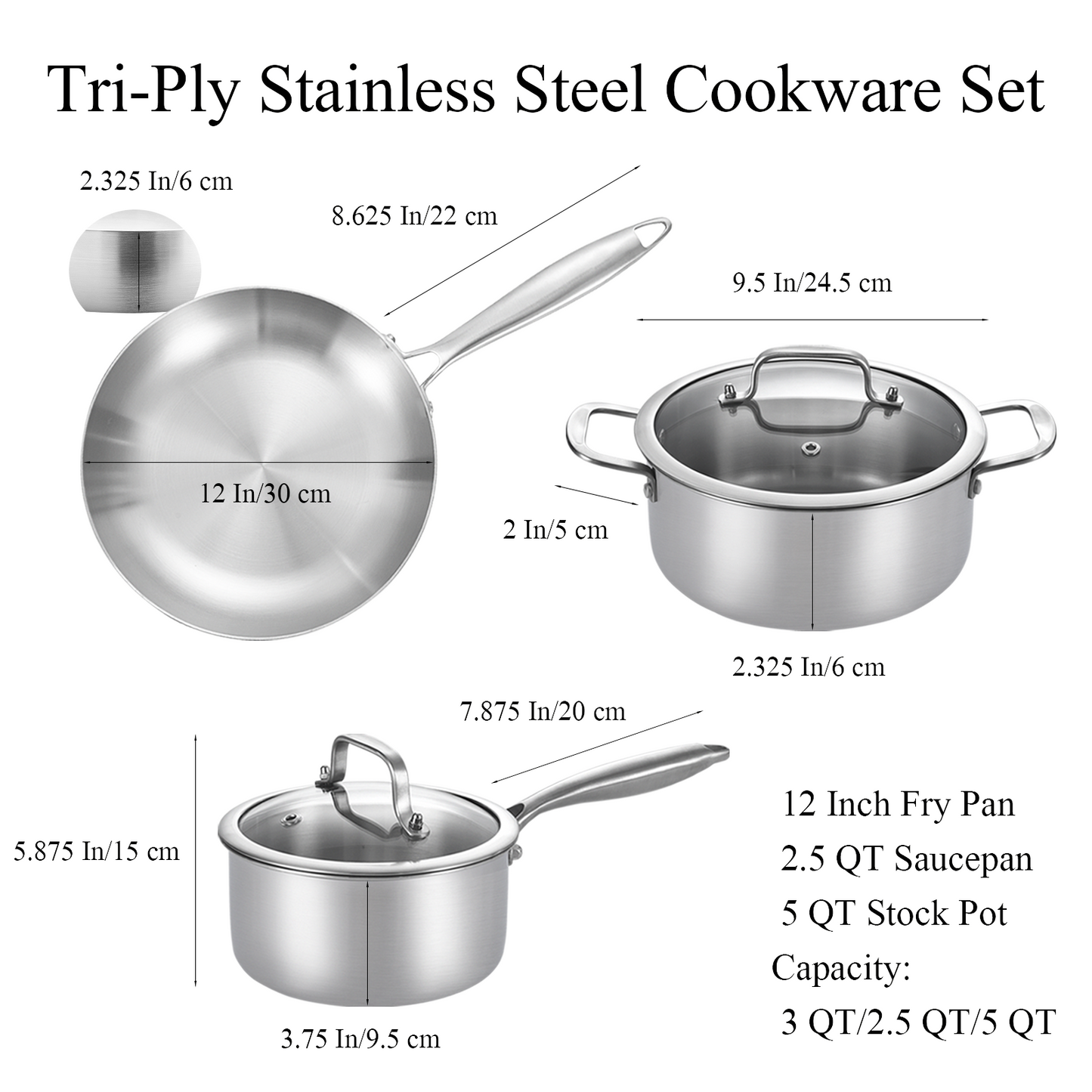 LOLYKITCH 5-Piece Cookware Set,12 inch Frying Pan,2 QT Saucepan,5 QT Stock Pot,Induction Compatible, Corrosion-Resistant & Easy-Clean Home Cooking Combination.