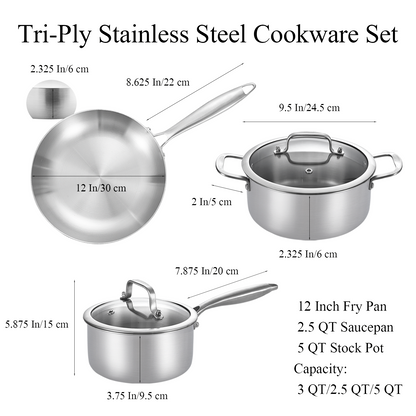 LOLYKITCH 5-Piece Cookware Set,12 inch Frying Pan,2 QT Saucepan,5 QT Stock Pot,Induction Compatible, Corrosion-Resistant & Easy-Clean Home Cooking Combination.