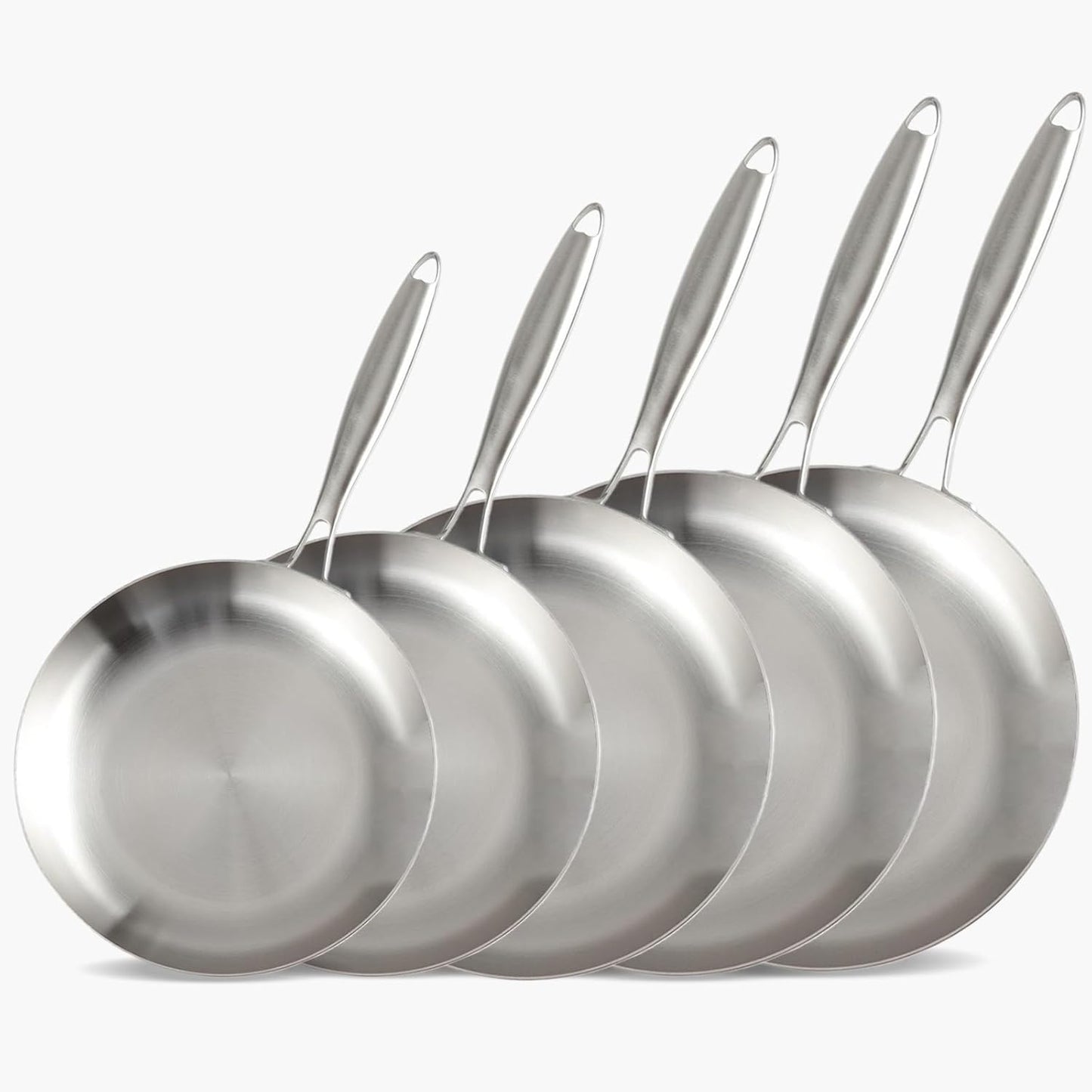 LOLYKITCH 8-9-10-11-12 Inch Tri-ply Stainless Steel Frying Pan Set,Skillets,Chef's Induction Cooking Cookware Set,Dishwasher and Oven Safe,Detachble Handle