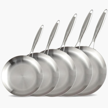 LOLYKITCH 8-9-10-11-12 Inch Tri-ply Stainless Steel Frying Pan Set,Skillets,Chef's Induction Cooking Cookware Set,Dishwasher and Oven Safe,Detachble Handle