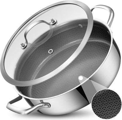 LOLYKITCH 5 QT Hybrid Ceramic Non Stick Tri-Ply Stainless Steel Sauté Pan with Lid,12 Inch Jumbo Cooker,PFOA & PFOS Free,Induction Cooking Pot, Dishwasher and Oven Safe