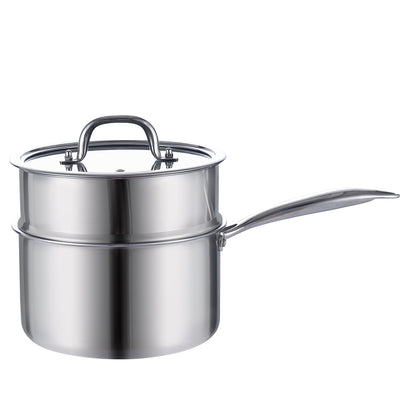 LOLYKITCH Tri-Ply Stainless Steel Saucepan with Tempered Glass Lid, Ergonomic Handel, Compatible with All Stove Tops Oven Safe