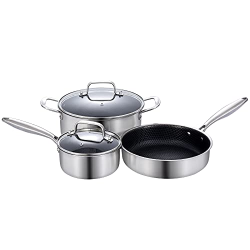 LOLYKITCH Tri-Ply Stainless Steel Stock Cookware Set with Honeycomb Nonstick Coating (5-Piece)