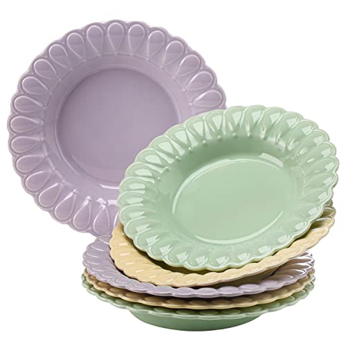 LOLYKITCH Porcelain Dinner Plates,Soup Plates, Pasta Plates, Ceramic Salad Plates Set of 6