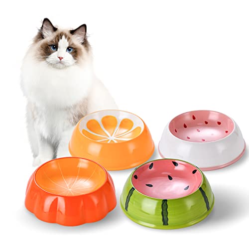 LOLYKITCH Ceramic Cat Food Bowl Set-6 Inch Wide Shallow Cat Bowl for Relief Whisker Fatigue Colorful Cute Cat Feeding Bowls - SmallFlat Cat Dish Microwave and Dishwasher Safe